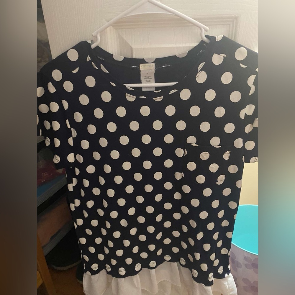 Navy polka dot top